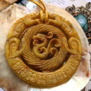 Large Dragon Pendant on Genuine Yellow Jade